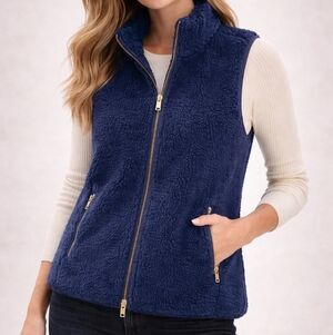 J. Crew Excursion Plush Fleece Vest Navy Blue Zip Front Medium